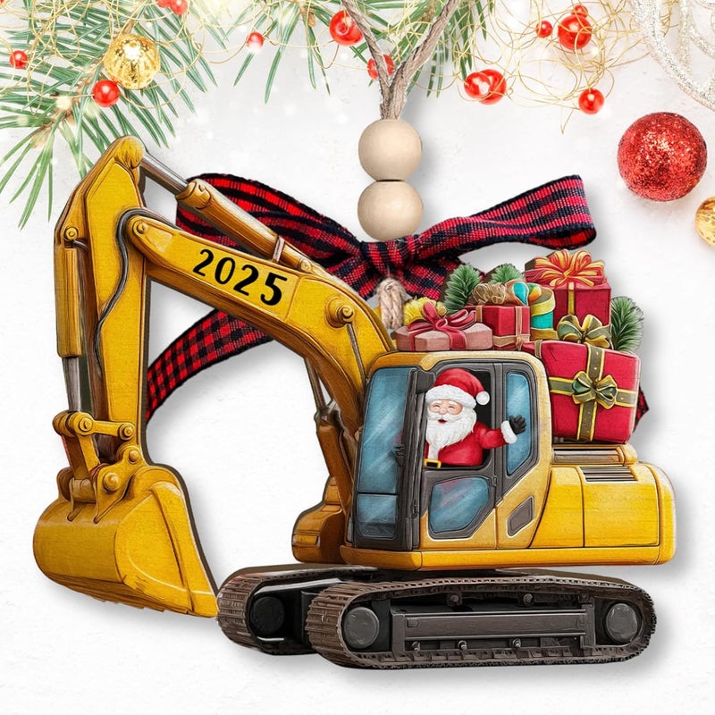 TEEBIM Excavator Christmas Ornament - Christmas Ornaments for Kids, Kids Ornaments for Christmas Tree - Excavator Gifts for Children, Boys - Cute Construction Gifts for Lovers - Wood Ornament 2025 - Image 1